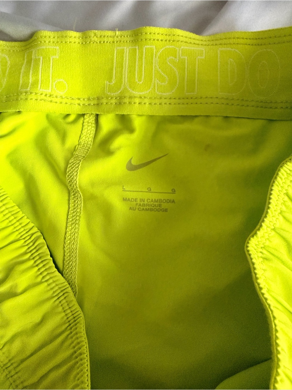Nike Neon Yellow Women's Athletic Shorts with 'Just Do It' Waistband